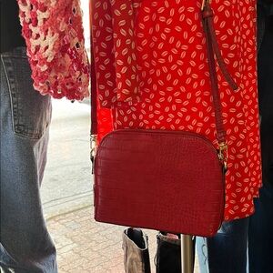 Kate Landry Red Croc-Embossed Crossbody Bag